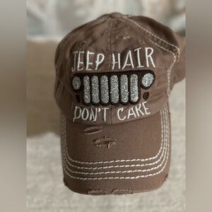 Jeep lovers, Brown Distressed Cap with Silver Embroidery
